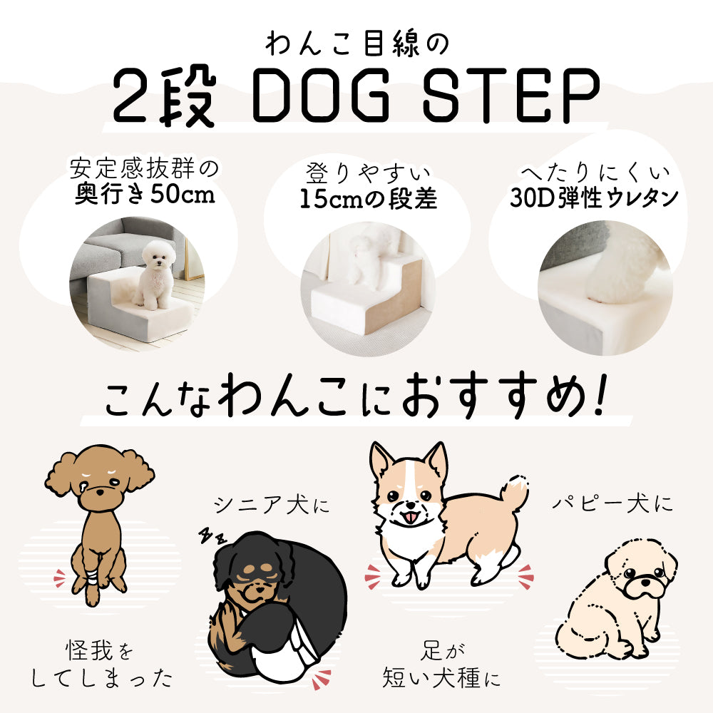 ドッグステップ 2段 ペット ステップ 犬 階段 犬用ステップ ペットスロープ えるだん