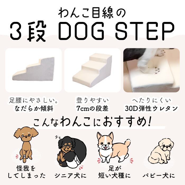 ドッグステップ 3段 ステップ 階段 犬用ステップ ペットスロープ らくだん 30D ペット 犬 スロープ 踏み台 傾斜 単層ウレタン 滑らない 洗える ペットステップ 小型犬 室内犬 子犬 ヘルニア 膝蓋骨 脱臼 骨折 高齢犬 シニア犬