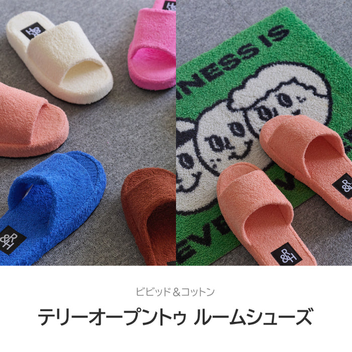 Roomnhome ルームシューズ 韓国デザイン テリーオープントゥ ルームシューズ 韓国風 来客用 シンプル おしゃれ 冬 室内 あったか クリスマス 暖かい 防寒 レディース メンズ 男女兼用 [2サイズ・6色]